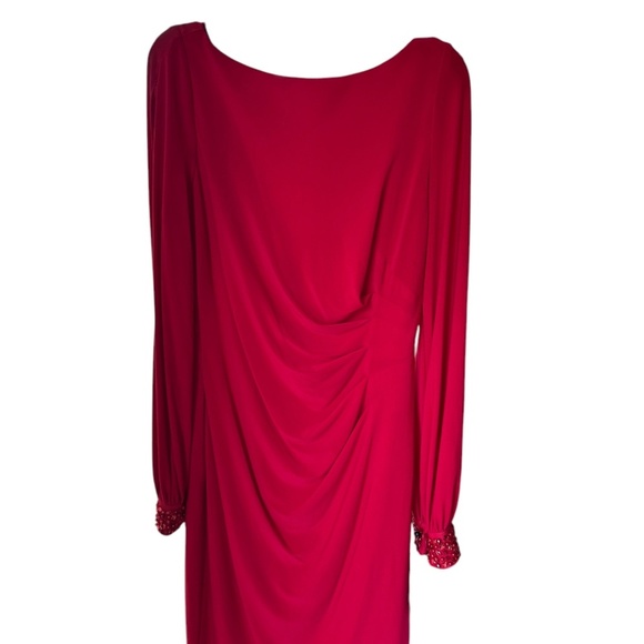 NWT ADRIANNA PAPELL Woman’s Beaded-Cuff V-Back Red Dress Size 4. Hot Ruby - Picture 7 of 8